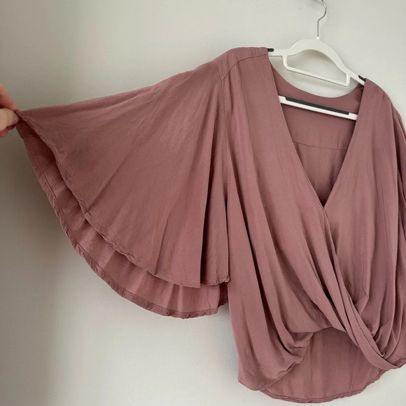 Blue Life Mauve Pink Waterfall Wrap Blouse Top Small Casual VNeck Flutter Sleeve - Picture 3 of 6